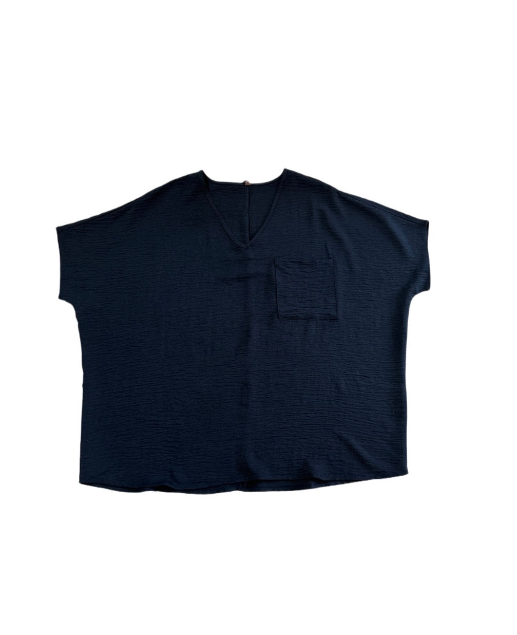 Zenana Oversized V-Neck Pocket Top-Black