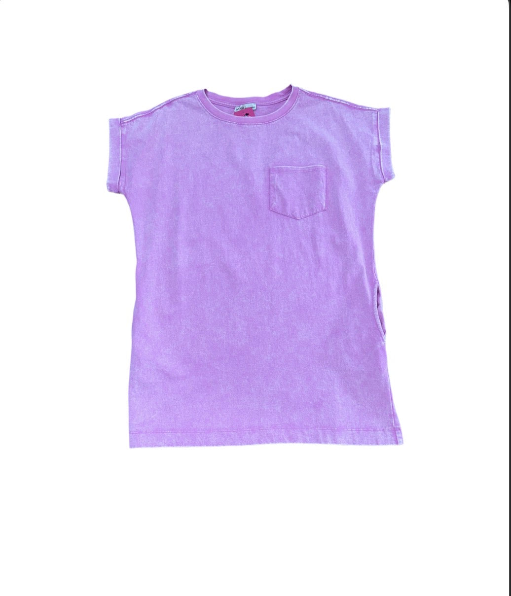Zenana Washed Short Sleeve T-Shirt Dress- Pink