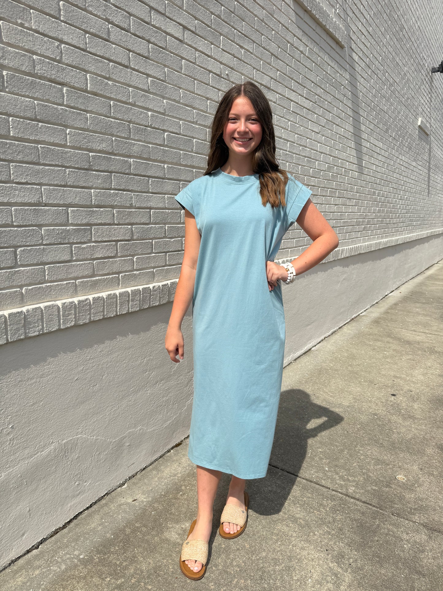 Out and About Blue Grey Dress