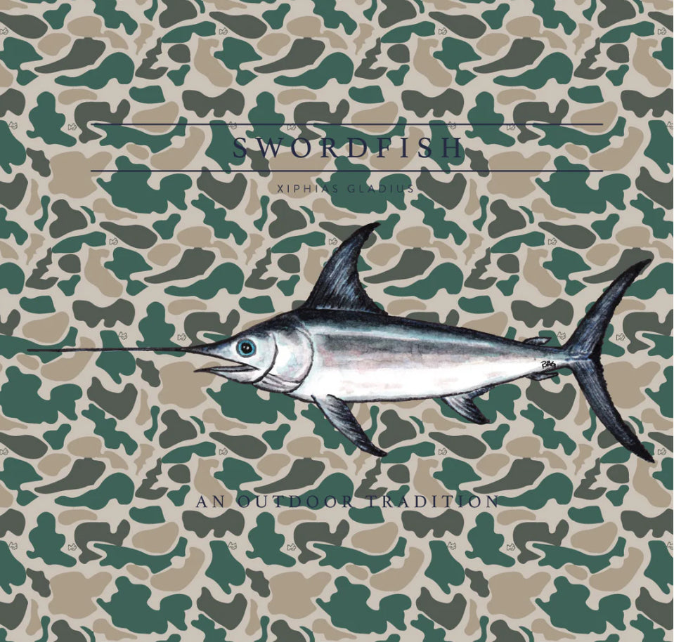Kids Pro Performance Hoodie T Shirt in Break Point Camo with Swordfish