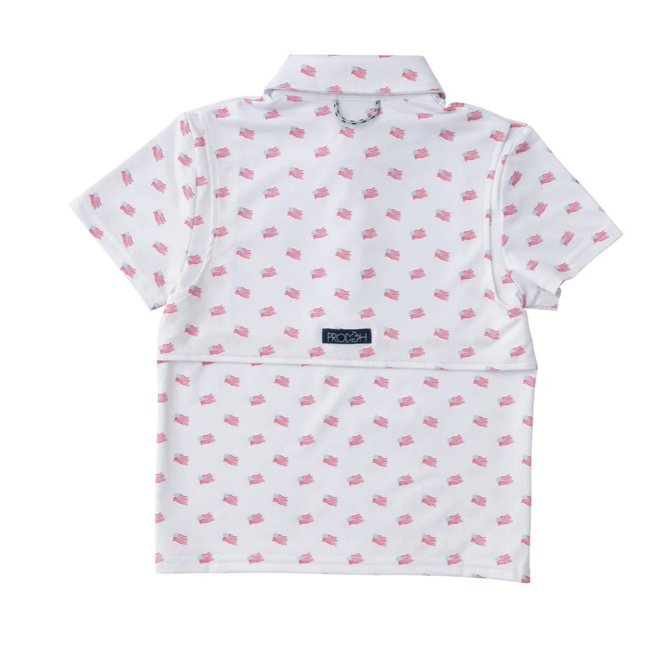 Boys Short Sleeve Pro Performance in Polo in American Flag Print