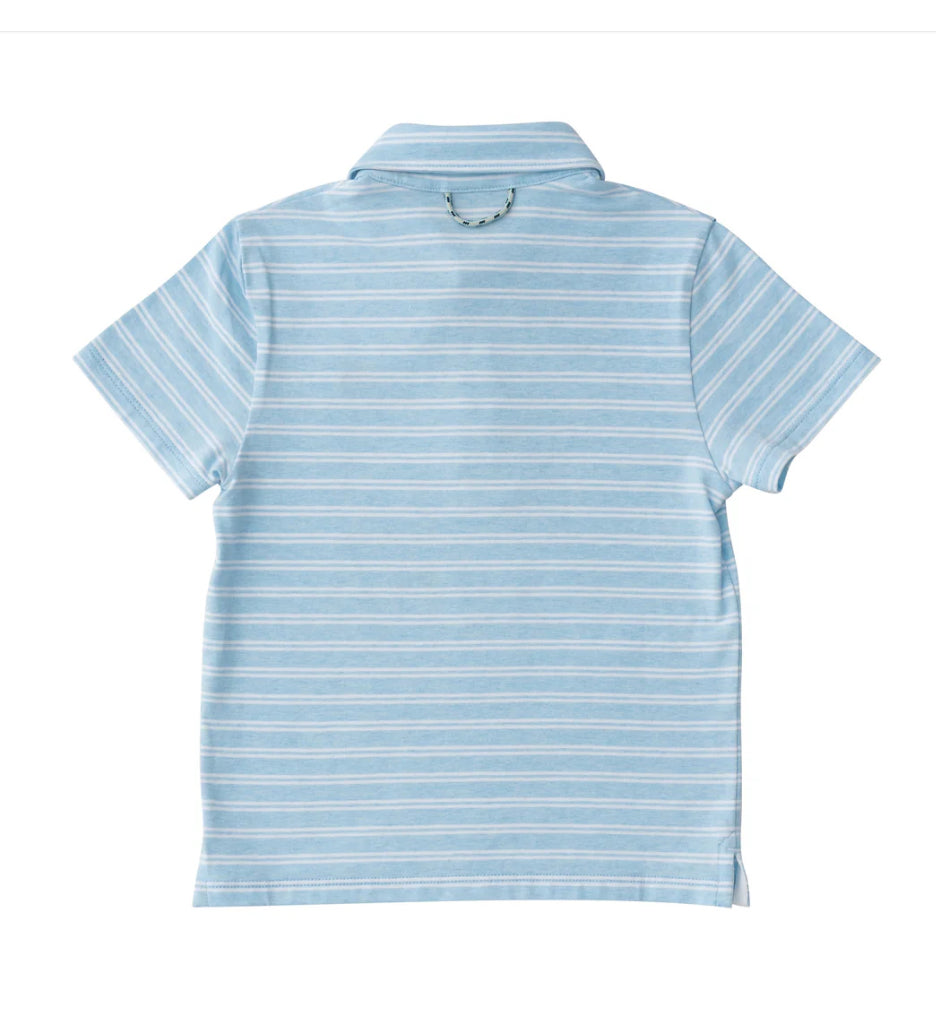 Boys Short Sleeve Too Cool for School Heathered Polo Shirt in Clear Sky Heather Stripe