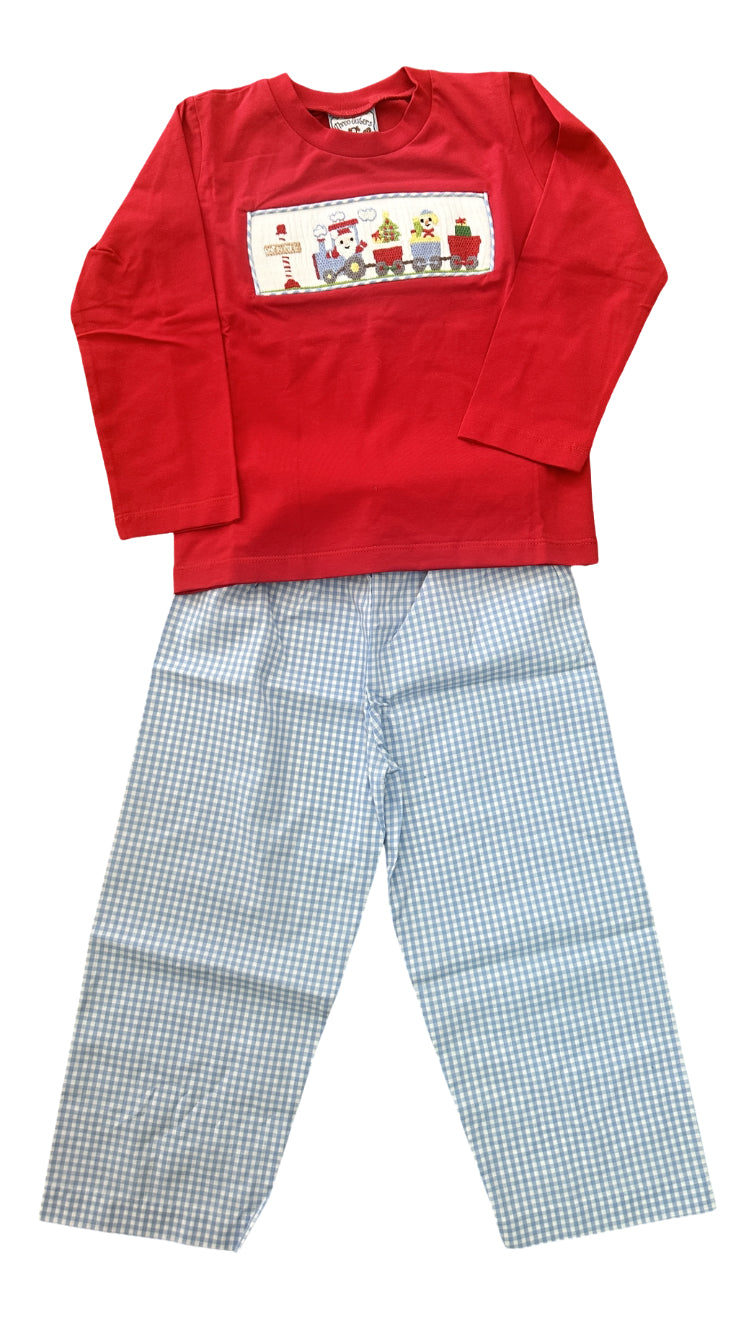 Christmas Train Smocked Boys Pant Set