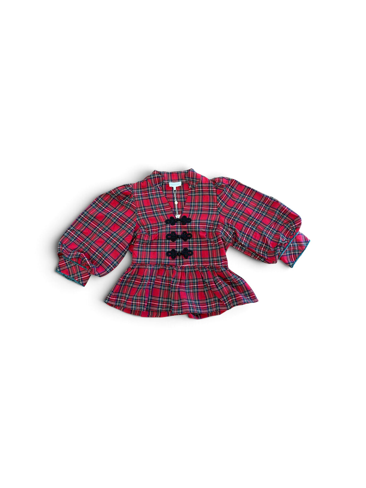 Holiday Plaid Peplum Top with Traditional Knot Details