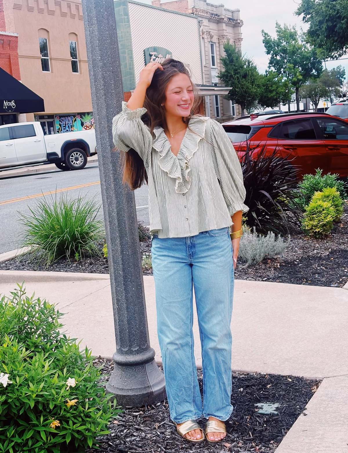 Sweet Sage Striped Blouse