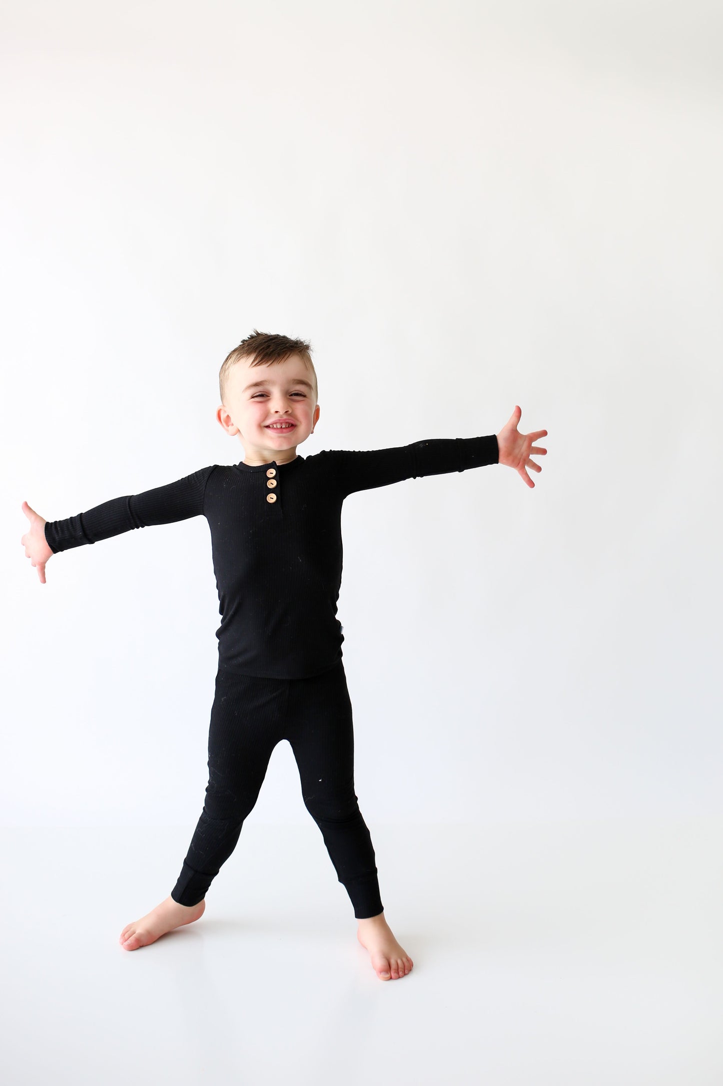 Posh Peanut Black Ribbed Pajama Set