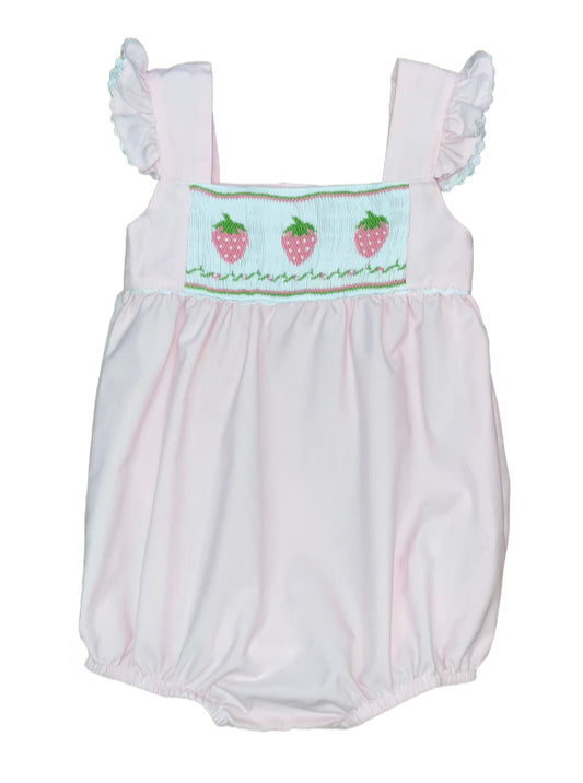 Pink Strawberry Smocked Bubble
