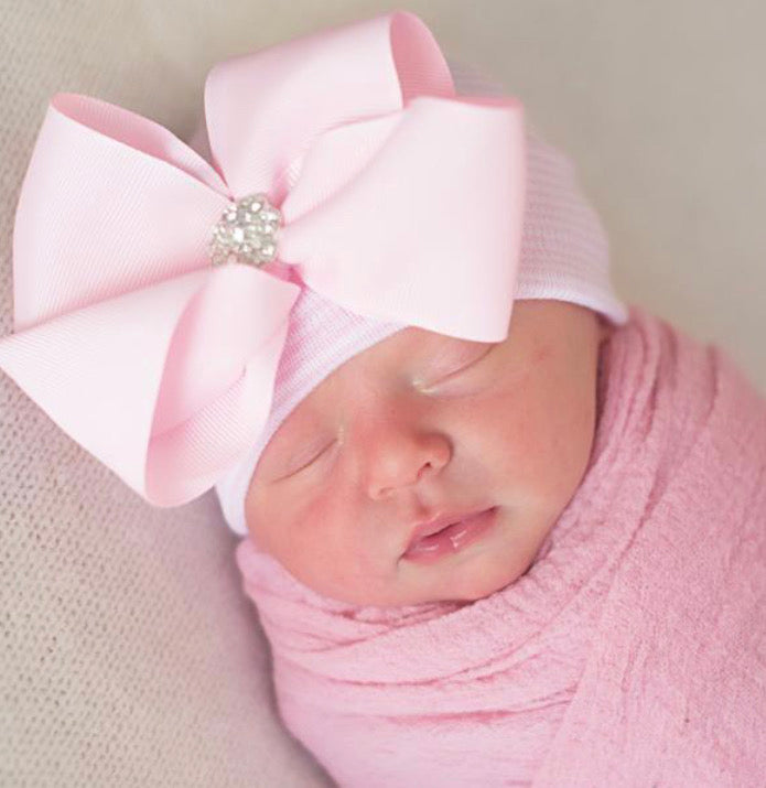 Newborn Pink & White Striped Hospital Hat