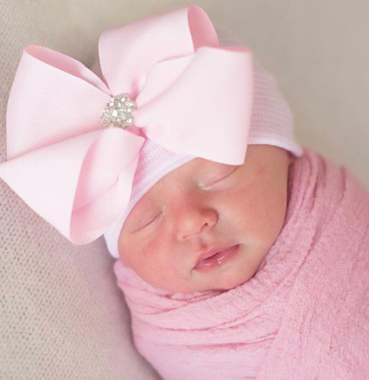 Newborn Pink & White Striped Hospital Hat