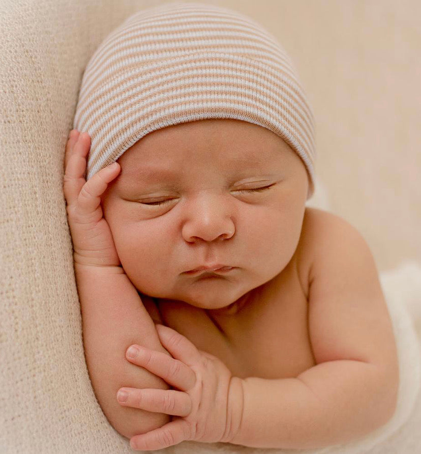 Tan & White Striped Hospital Hat