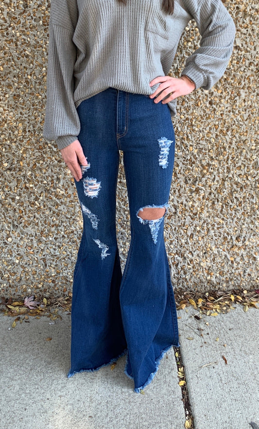 Medium Distressed High Wasted Flares