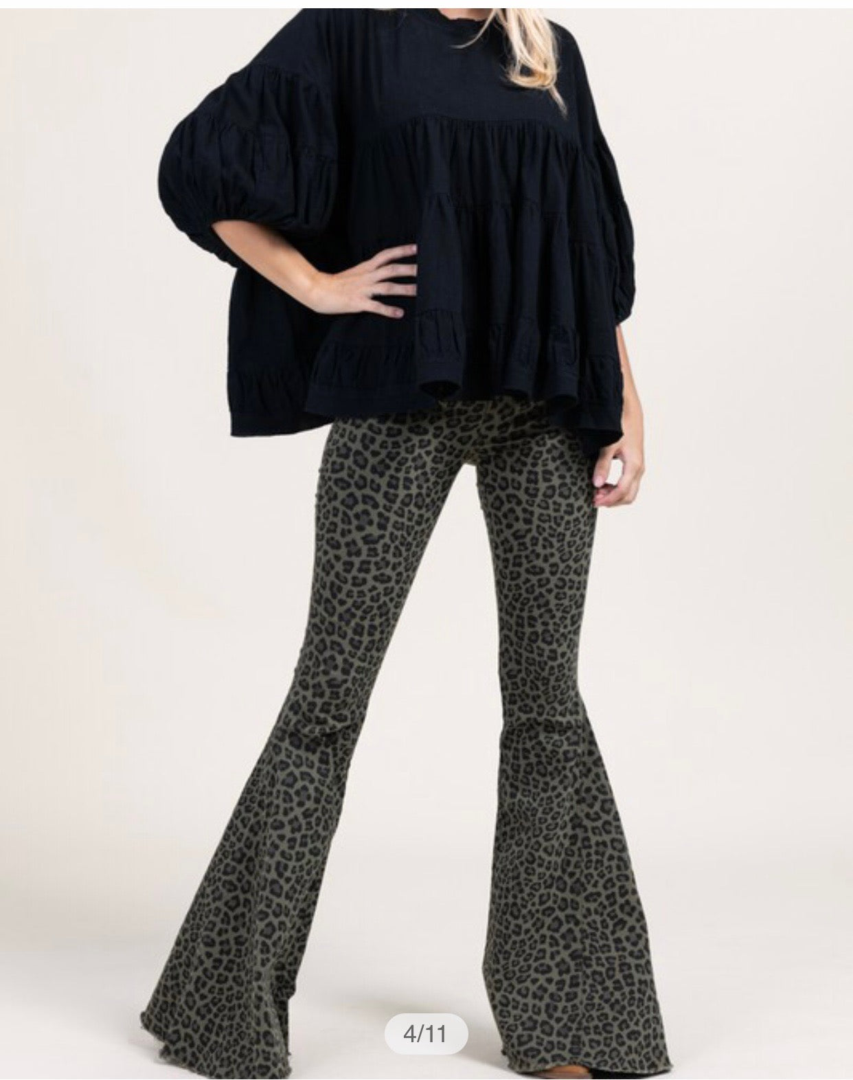 High-Rise Leopard Print Olive Flares