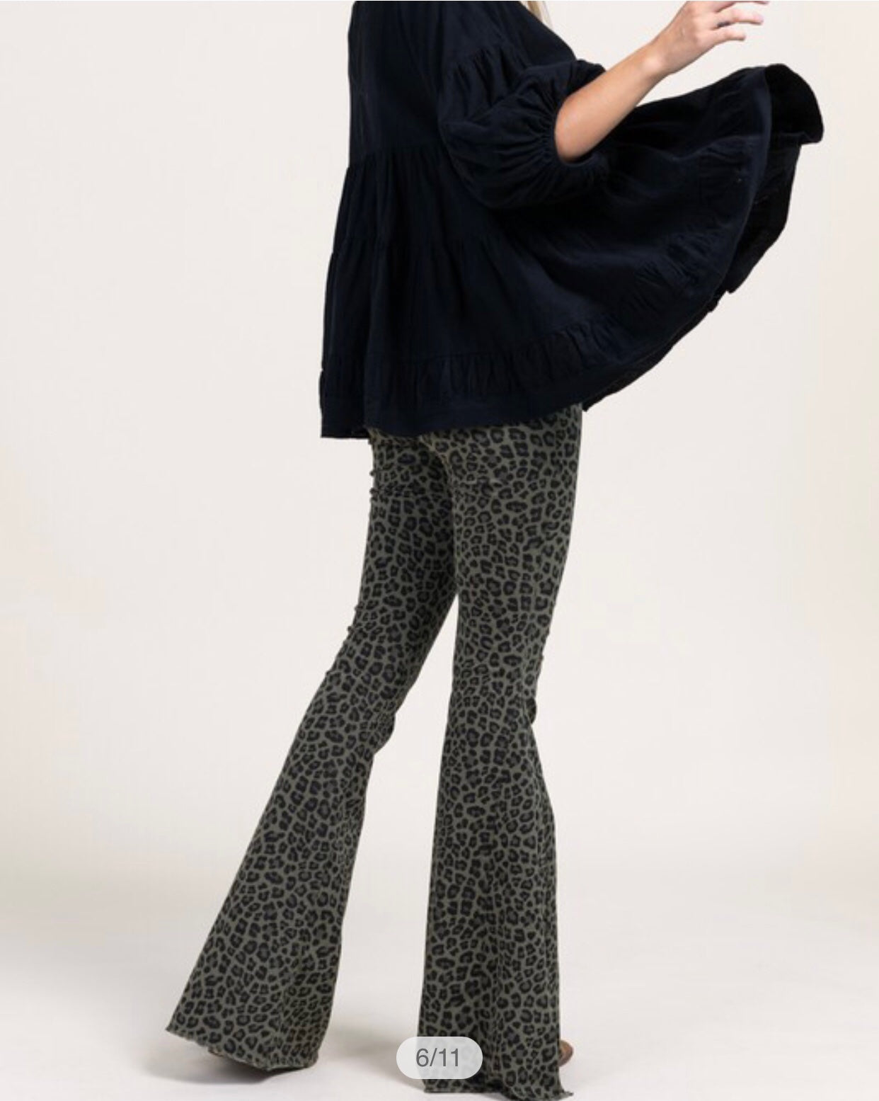 High-Rise Leopard Print Olive Flares