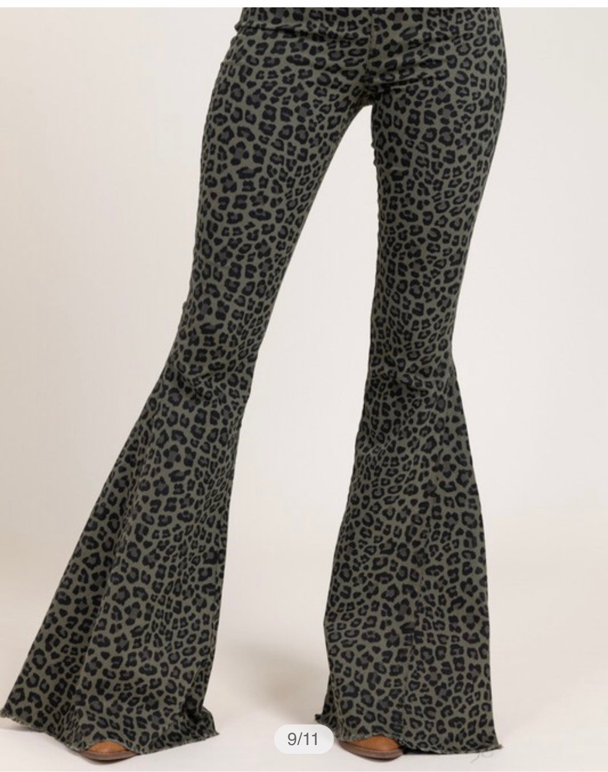 High-Rise Leopard Print Olive Flares