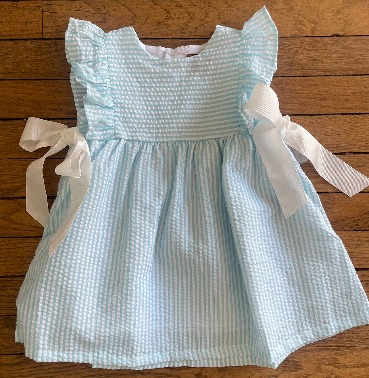 Aqua Seersucker A/S Dress