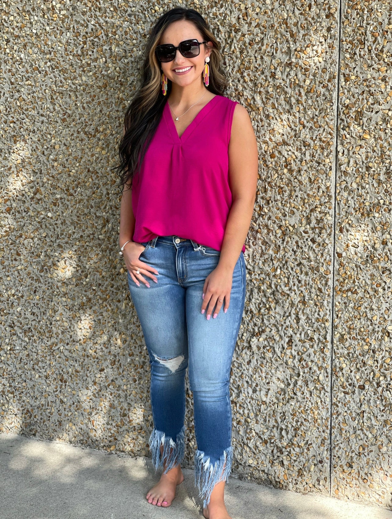 Berry Comfy Sleeveless V Neck