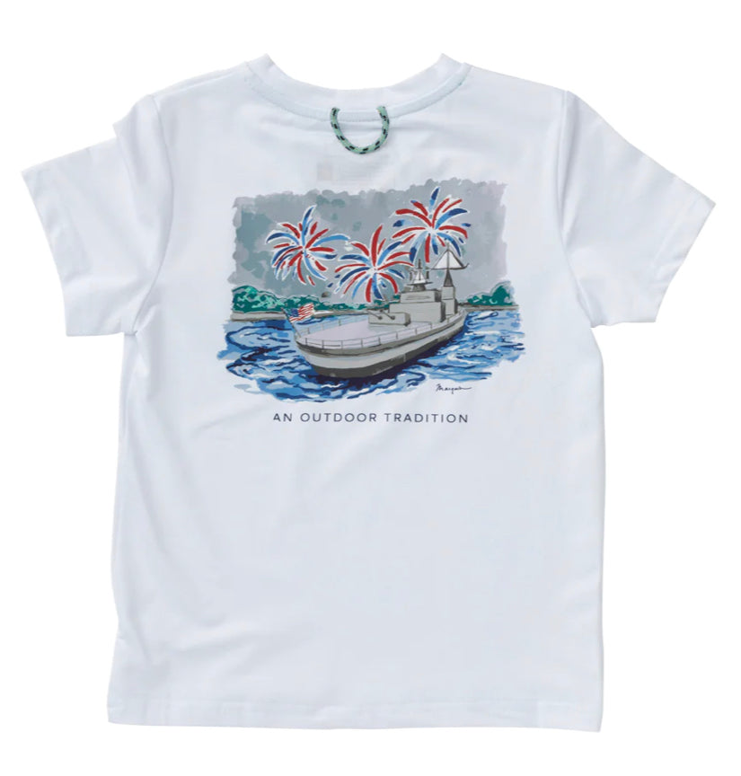 Prodoh Performance Fishing Tee with Fireworks on Yorktown Art