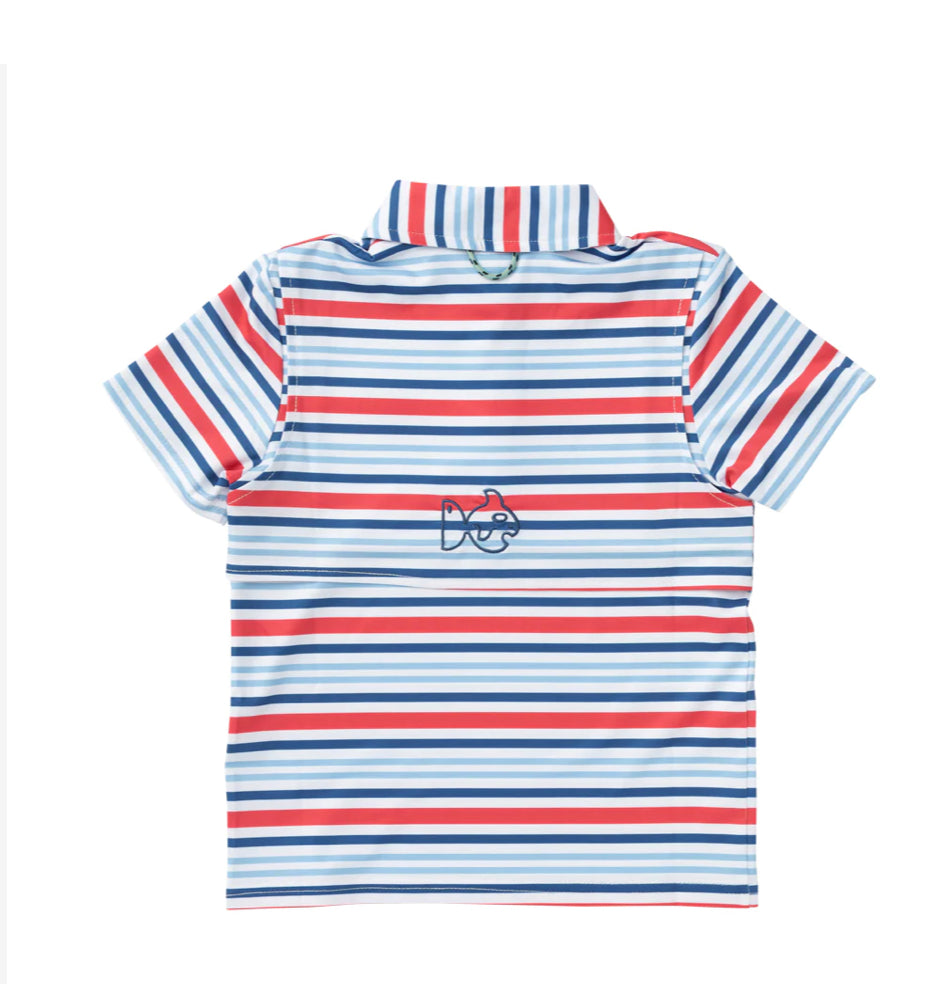 Prodoh Boys Pro Performance Polo in America Red White and Blue Stripe