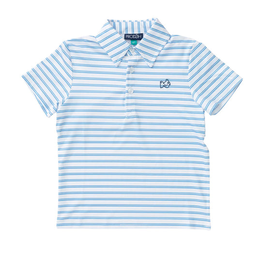 Prodoh Boys Performance Polo in All Aboard Blue and White Stripe