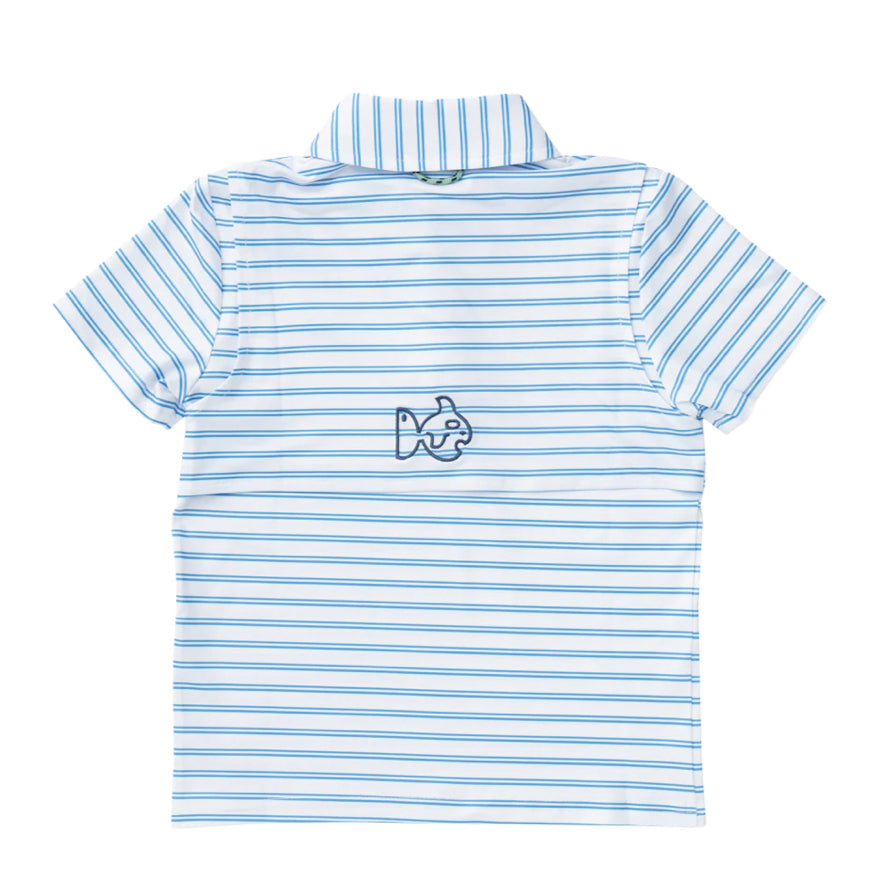 Prodoh Boys Performance Polo in All Aboard Blue and White Stripe