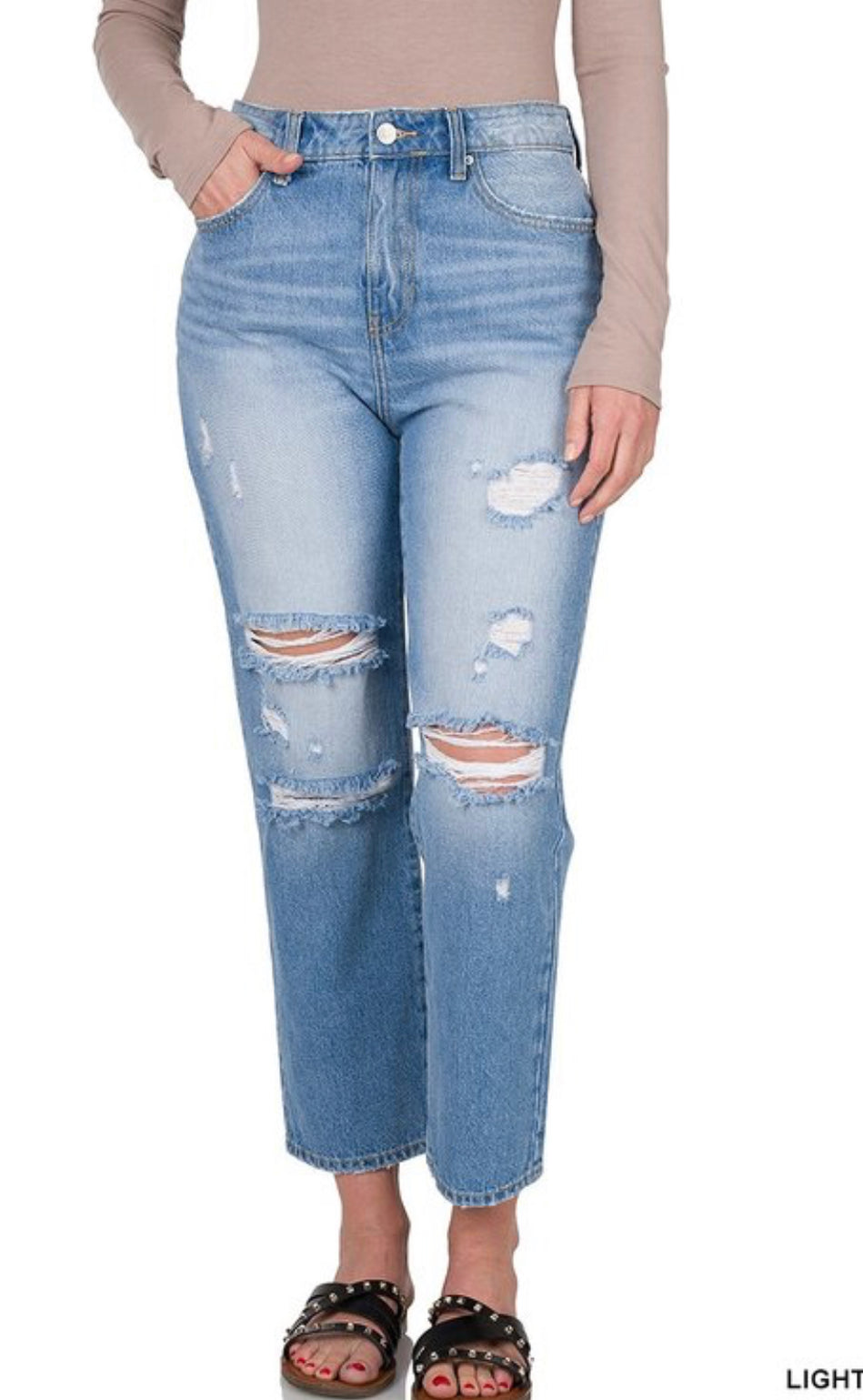 Light Distressed Mom Jeans
