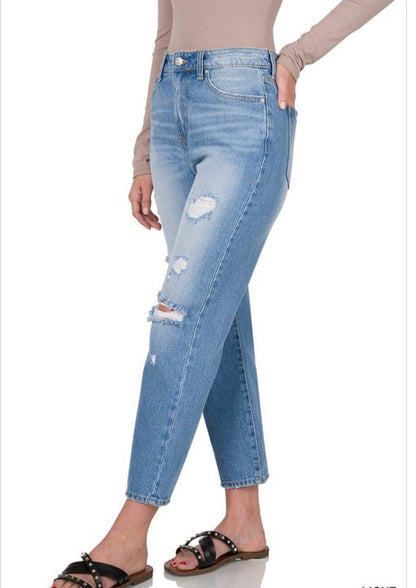 Light Distressed Mom Jeans