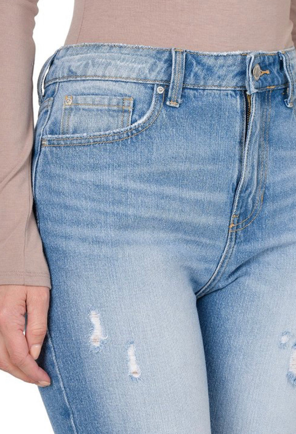 Light Distressed Mom Jeans