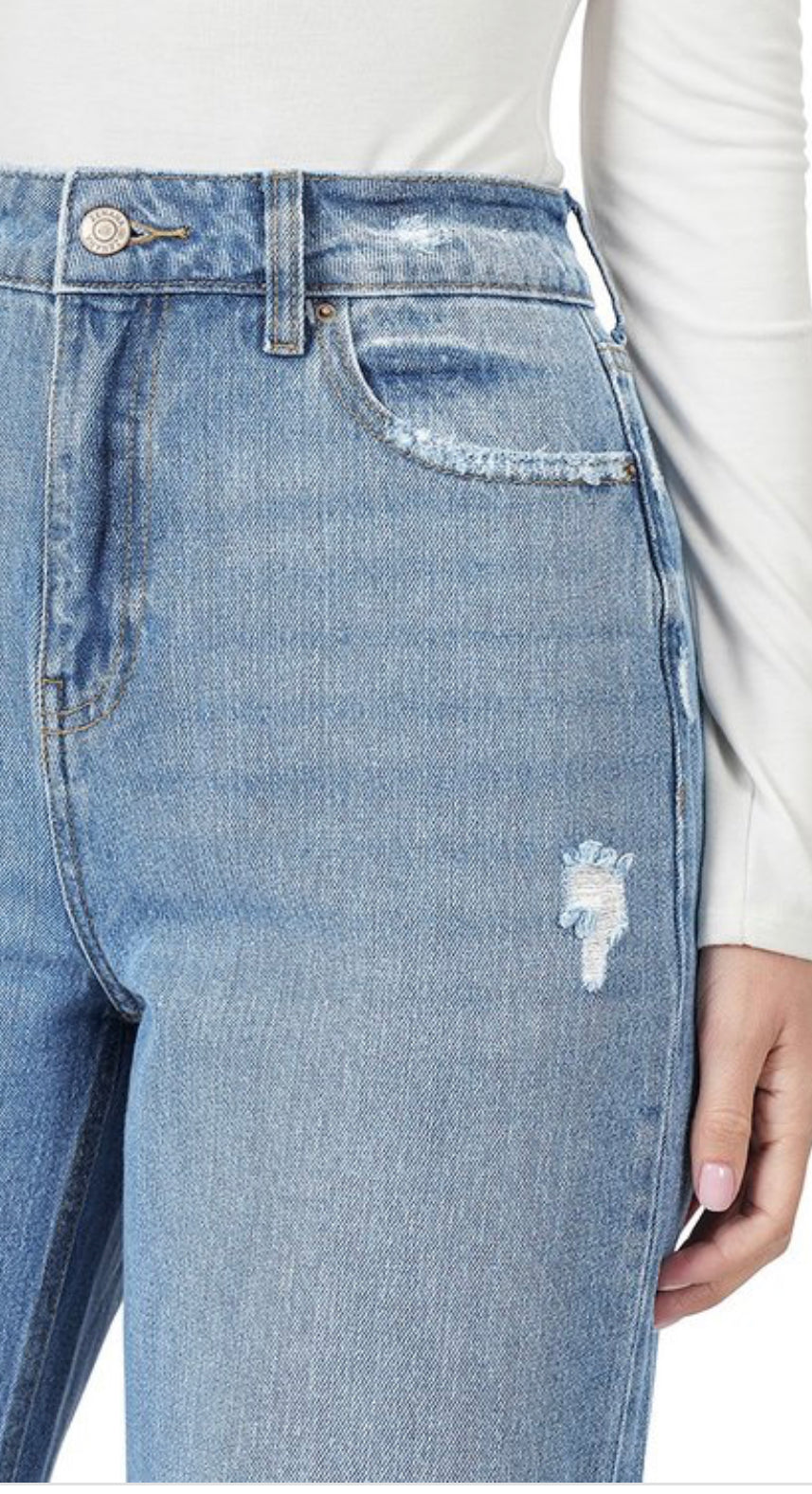 High Rise Denim Straight Leg Pants