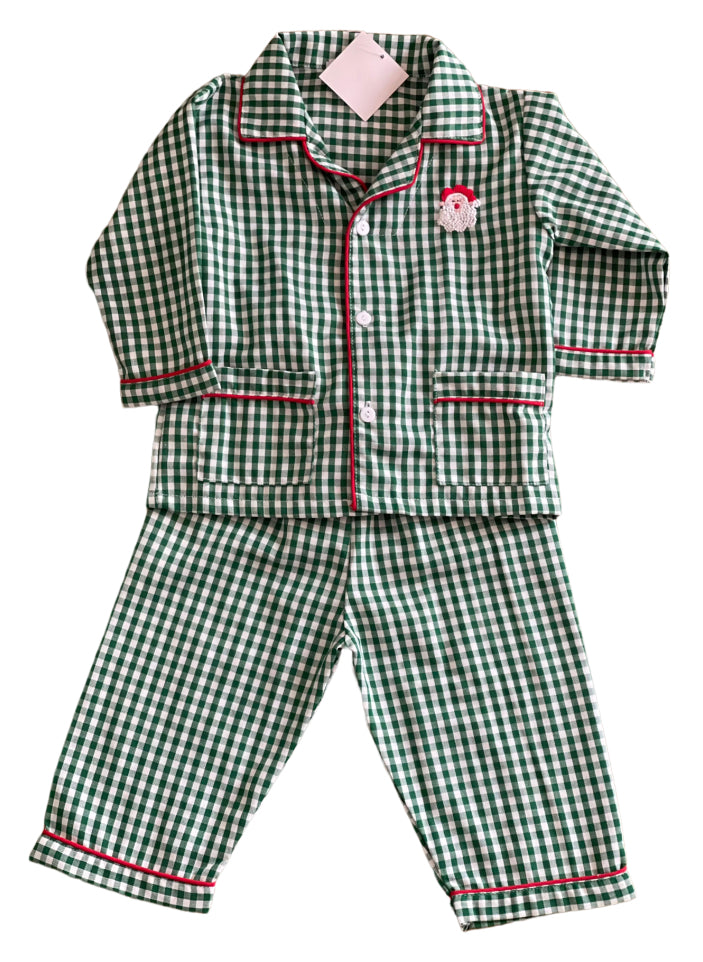 Green Gingham Santa Pajamas