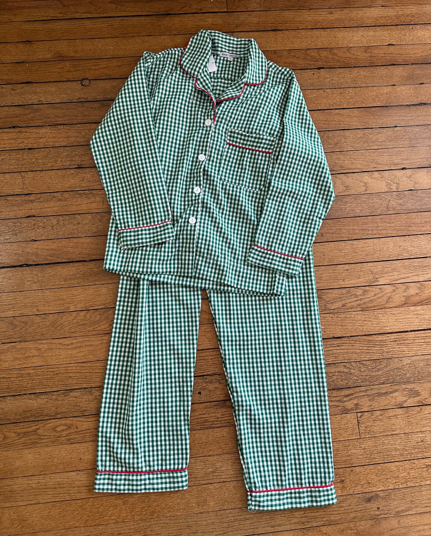Adult Green Gingham Christmas Pajamas