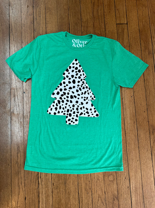 Women's Short Sleeve Green Christmas Tree Shirt