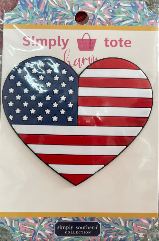 Simply Southern Bag Charm - American Flag Design, Heart Shaped