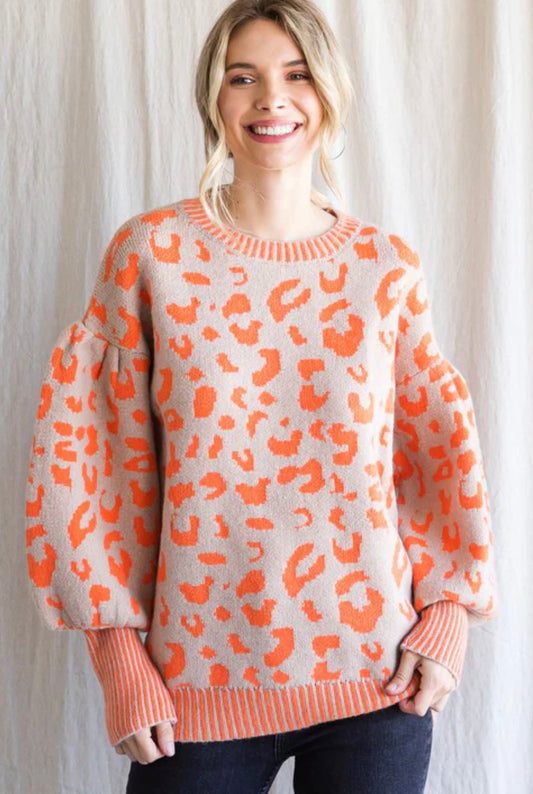Orange/Taupe Leopard Sweater