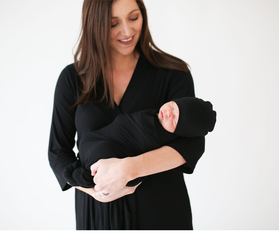 Posh Peanut Black Ribbed Robe