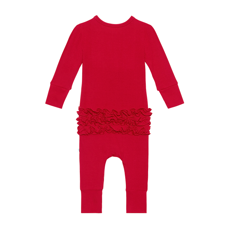 Posh Peanut Crimson Ribbed Ruffled Romper
