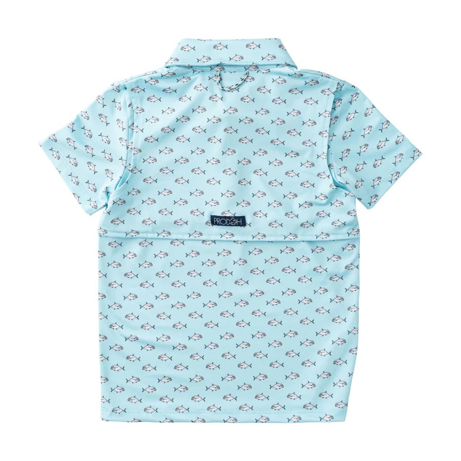 Prodoh Boys Short Sleeve Pro Performance Polo African  Pompano Fish Print