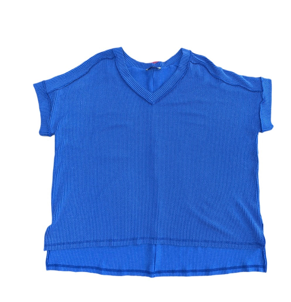 Women's Zenana Raised Rib V-Neck Top -Royal Blue