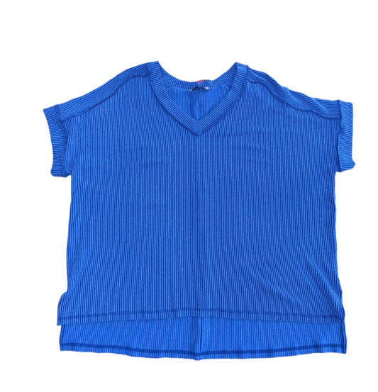 Women's Zenana Raised Rib V-Neck Top -Royal Blue