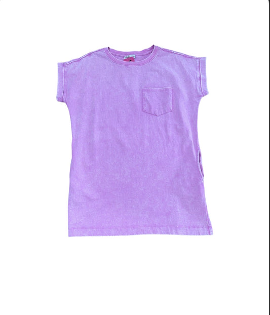 Zenana Washed Short Sleeve T-Shirt Dress- Pink