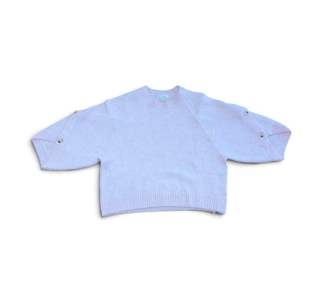 Pink Button Sleeve Knit Pullover