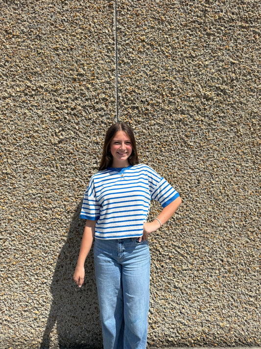 Blue and White Striped Crop Top