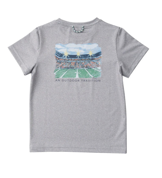 Kids Pro Performance Short Sleeve T Shirt in Heather Gray 50- Yard Line At Football Stadium