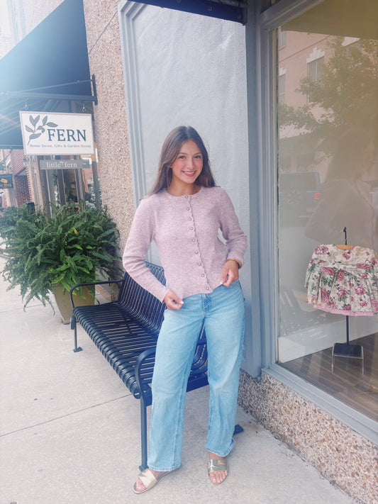 Pearl Button Ribbed Knit Cardigan