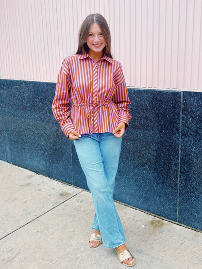 Camel & Pink Striped Top