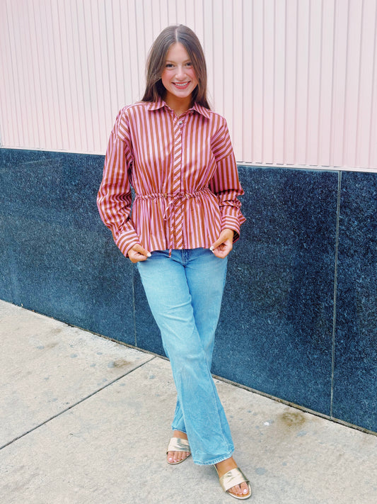 Camel & Pink Striped Top