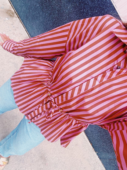 Camel & Pink Striped Top