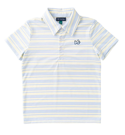Boys Short Sleeve Pro performance Polo Yellow Pear Windsurfer Stripe