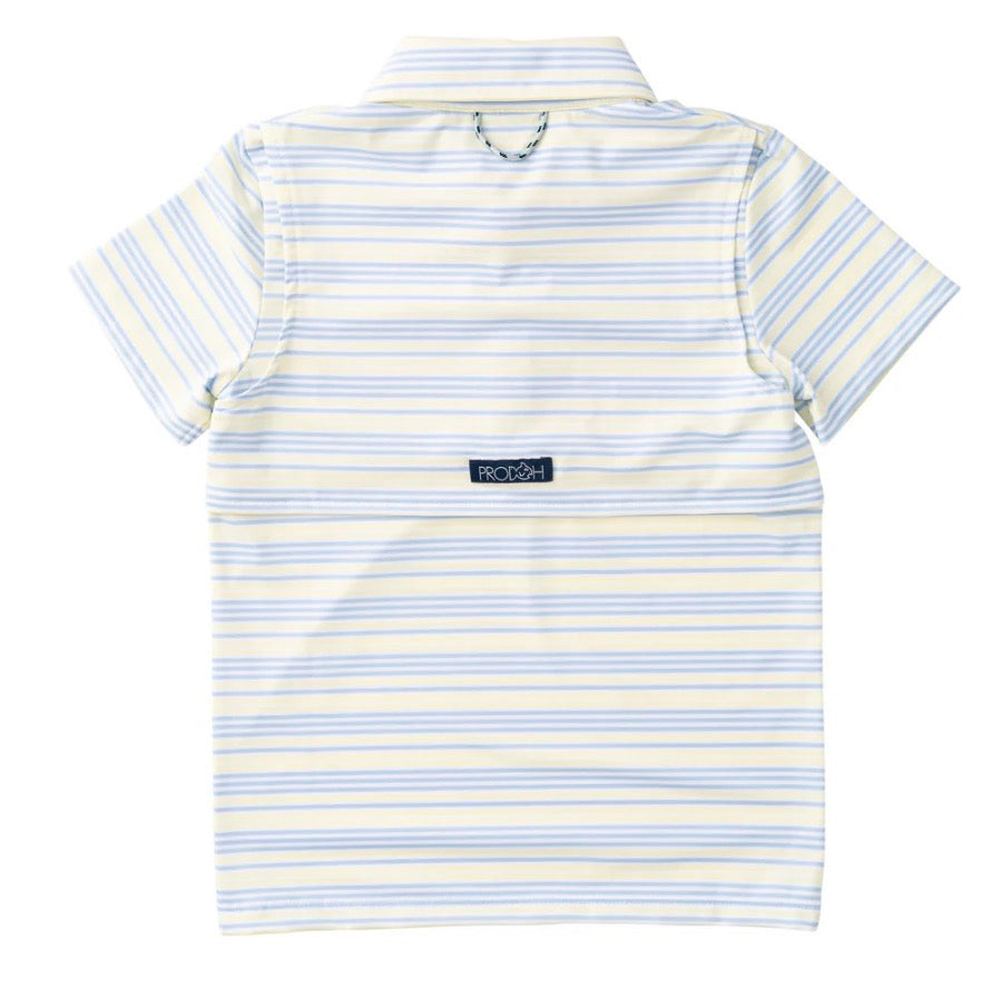 Boys Short Sleeve Pro performance Polo Yellow Pear Windsurfer Stripe