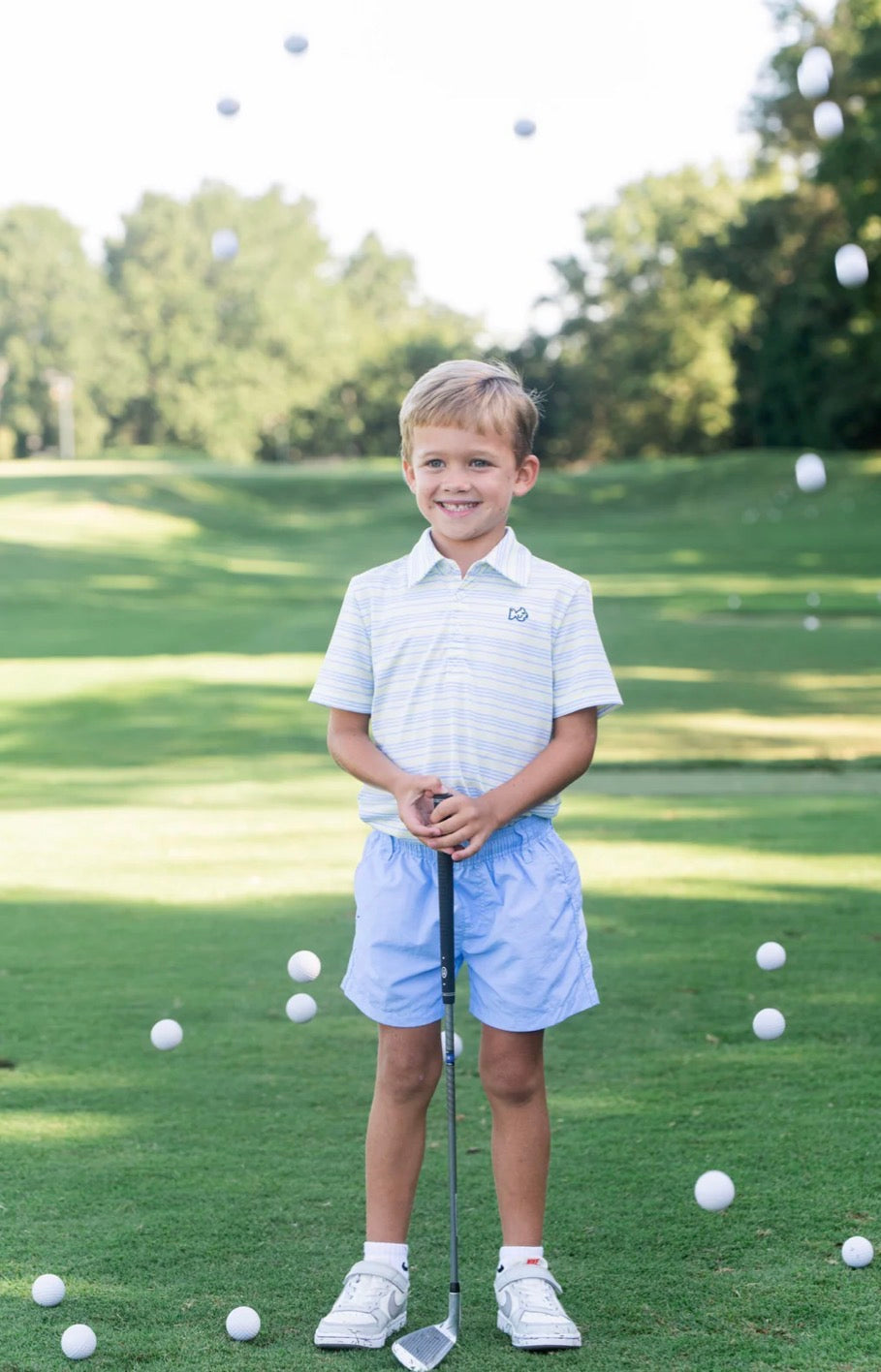 Boys Short Sleeve Pro performance Polo Yellow Pear Windsurfer Stripe