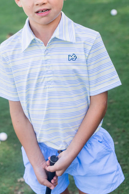 Boys Short Sleeve Pro performance Polo Yellow Pear Windsurfer Stripe